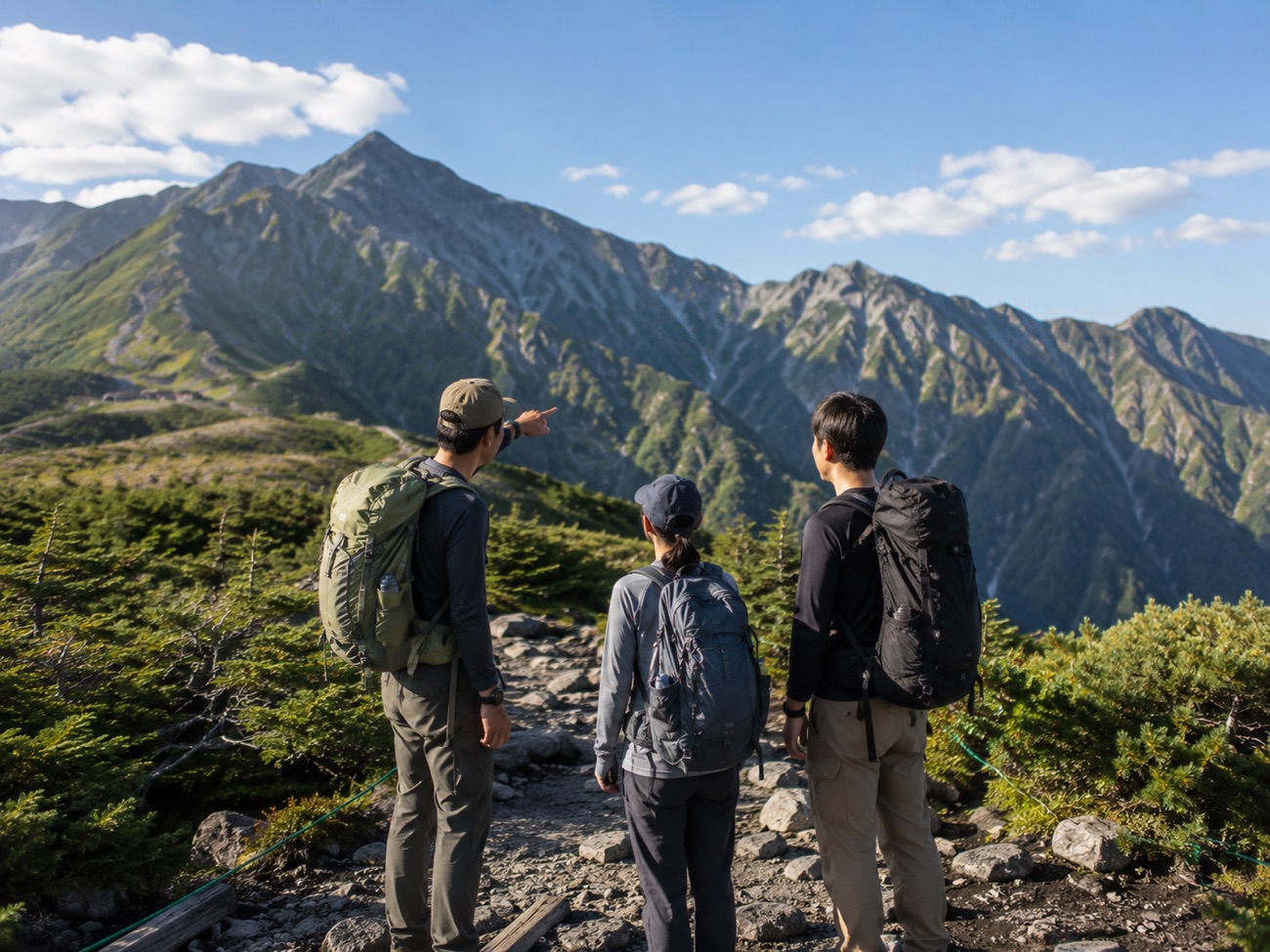 初心者とガイドの登山